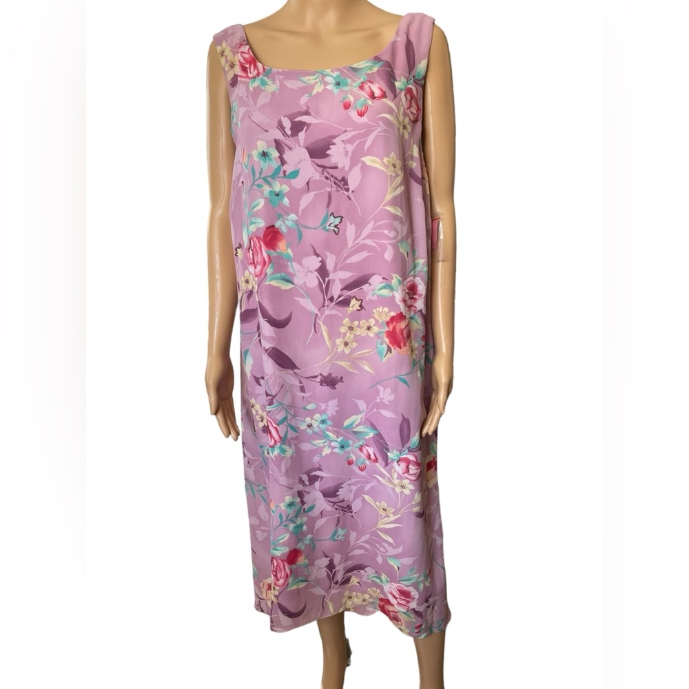 NOS Deadstock Studio C Vintage 90s Plus Purple Cottagecore Beaded Floral Dress